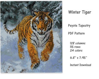 Winter Tiger peyote Tapestry pattern, Peyote Tapestry Pattern, seed bead pattern, Peyote PDF pattern, miyuki delica pattern