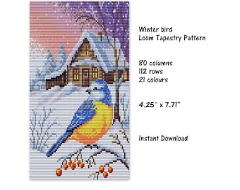 Winte Bird  Loom PDF pattern, Loom Tapestry Pattern, seed bead pattern, Loom PDF pattern, miyuki delica pattern