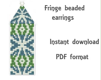 Fringe beaded earrings, Brick Stitch Earrings Pattern, Beaded earrings, seed bead pattern, PDF , miyuki delica pattern