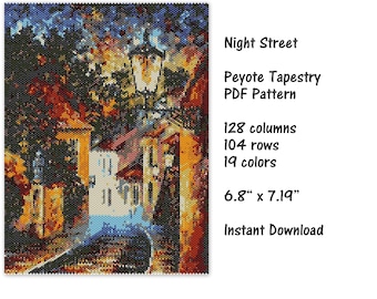 Night Street Peyote Tapestry PDF Pattern, Peyote Tapestry Pattern, seed bead pattern, Peyote PDF pattern, miyuki delica pattern