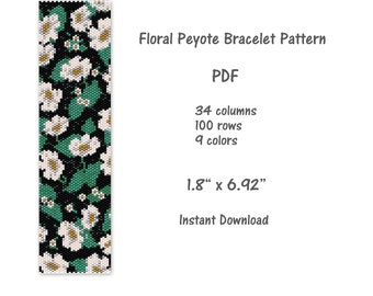 Floral Peyote bracelet pattern, Peyote stitch bracelet pattern, seed bead pattern,  Peyote PDF pattern,  miyuki delica pattern