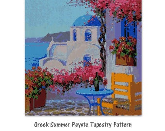 Greek Summer Peyote Tapestry Pattern, Peyote Tapestry Pattern, seed bead pattern, Peyote PDF pattern, miyuki delica pattern