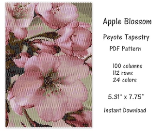 アップルブロッサム ペヨーテ タペストリー PDF パターン、ペヨーテ タペストリー パターン、シードビーズ パターン、ペヨーテ PDF パターン、ミユキ デリカ パターン