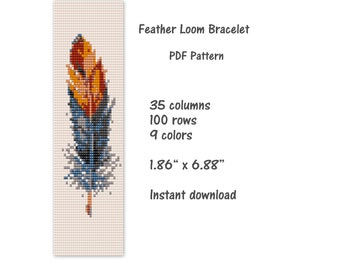 Feather Loom Bracelet Pattern, Loom stitch bracelet pattern, seed bead pattern,  Loom PDF pattern,  miyuki delica pattern