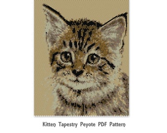 Kitten Tapestry Peyote patroon, Peyote Tapestry patroon, rocaille patroon, Peyote PDF patroon, miyuki delica patroon