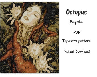 Octopus Peyote Tapestry PDF Pattern, Peyote Tapestry Pattern, seed bead pattern, Peyote PDF pattern, miyuki delica pattern