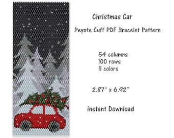 Modèle de bracelet manchette en peyote voiture de Noël, modèle de bracelet en maille peyotl, motif perles de rocaille, modèle PDF peyotl, modèle miyuki delica