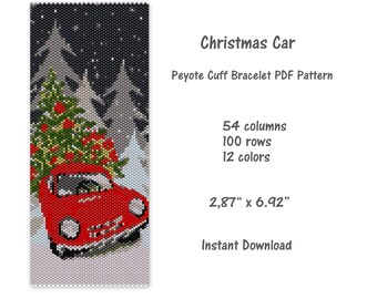 Modèle de bracelet manchette Peyote voiture de Noël, motif de bracelet au point Peyote, motif de perles de rocaille, motif PDF Peyote, motif miyuki delica