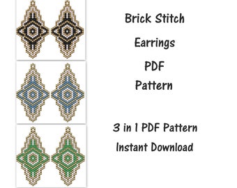 Boucles d'oreilles motif point brique, Boucles d'oreilles perlées, motif perle de rocaille, PDF, motif miyuki delica