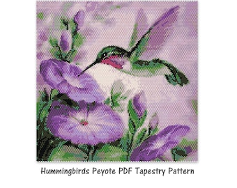 Hummingbirds Even  Peyote Tapestry Pattern, Peyote Tapestry Pattern, seed bead pattern, Peyote PDF pattern, miyuki delica pattern