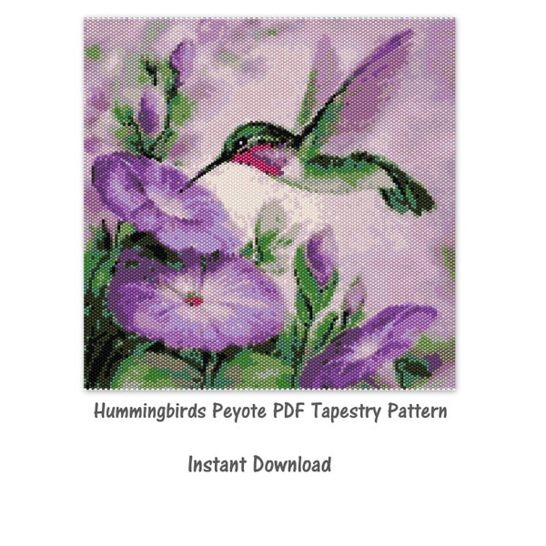 Hummingbirds Even  Peyote Tapestry Pattern, Peyote Tapestry Pattern, seed bead pattern, Peyote PDF pattern, miyuki delica pattern