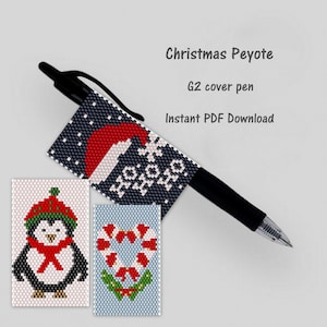Christmas cover pen PDF Patterns, 3 in 1 peyote cover pen patterns, G2 Pilot pen wrap pattern, Design for pen