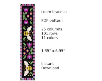 Bee Loom bracelet pattern, Loom stitch bracelet pattern, seed bead pattern,  Loom PDF pattern,  miyuki delica pattern