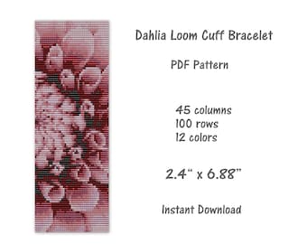 Dahlia loom Cuff bracelet pattern, Loom stitch bracelet pattern, seed bead pattern, Loom PDF pattern, miyuki delica pattern