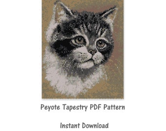 Kitten portrait Peyote Tapestry Pattern, Peyote Tapestry Pattern, seed bead pattern, Peyote PDF pattern, miyuki delica pattern