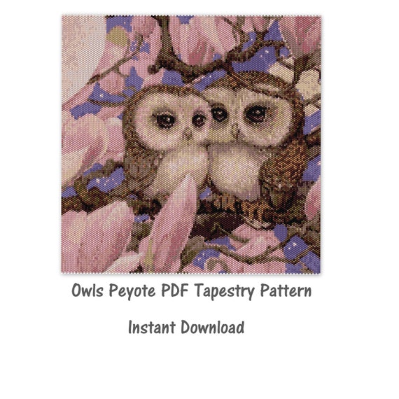 Owls Peyote Tapestry Pattern, Peyote Tapestry Pattern, seed bead pattern, Peyote PDF pattern, miyuki delica pattern