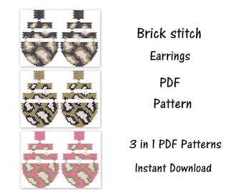 Summer Brick stitch earrings pattern, Brick stitch pattern earrings, Beaded earrings, seed bead pattern, PDF , miyuki delica pattern