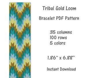 Tribal Gold Loom Bracelet Pattern, Loom stitch bracelet pattern, seed bead pattern, Loom PDF pattern, miyuki delica pattern