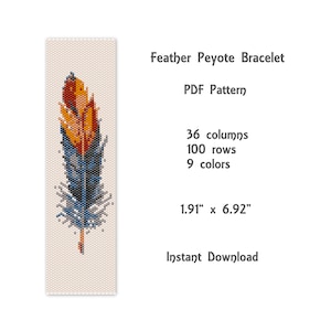 Wzór na bransoletkę z piór peyote, wzór na bransoletkę z ściegiem peyote, wzór na koraliki nasienne, wzór PDF peyote, wzór miyuki delica
