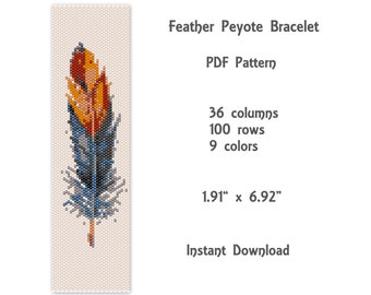 Feather Peyote Bracelet Pattern, Peyote stitch bracelet pattern, seed bead pattern,  Peyote PDF pattern,  miyuki delica pattern