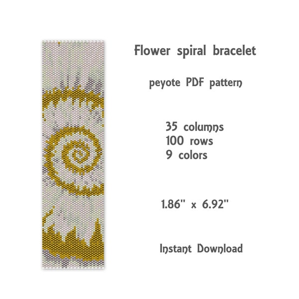 Flower spiral peyote bracelet pattern,  Peyote stitch bracelet pattern, seed bead pattern,  Peyote PDF pattern,  miyuki delica pattern