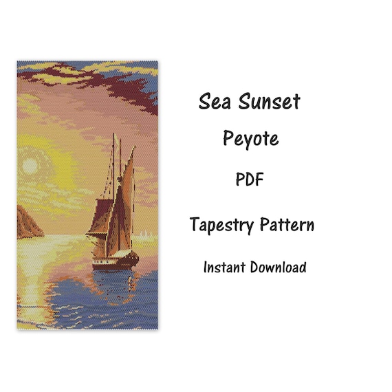 Sea Sunset Peyote Tapestry PDF Pattern, Peyote Tapestry Pattern, seed bead pattern, Peyote PDF pattern, miyuki delica pattern