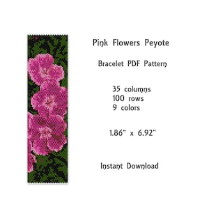 Rosa Blumen Peyote Armband Muster, Peyote Stich Armband Muster, Rocailles Muster, Peyote PDF Muster, Miyuki Delica Muster