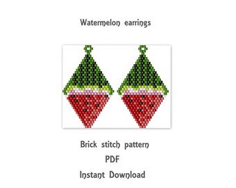 Watermelon earrings pattern,  Brick Stitch Earrings Pattern, Beaded earrings, seed bead pattern, PDF , miyuki delica pattern