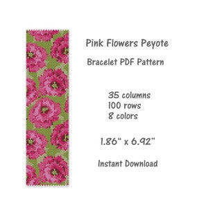 Rosa Blumen Peyote Armband Muster, Peyote Stich Armband Muster, Rocailles Muster, Peyote PDF Muster, Miyuki Delica Muster