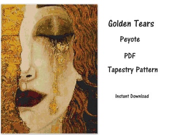 Golden Tears Peyote PDF Pattern, Peyote Tapestry Pattern, seed bead pattern, Peyote PDF pattern, miyuki delica pattern