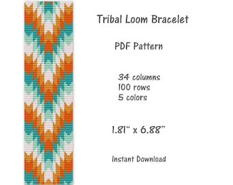 Tribal Loom Bracelet Pattern, Loom stitch bracelet pattern, seed bead pattern, Loom PDF pattern, miyuki delica pattern