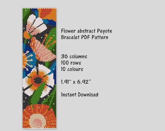 Flowers Abstract Peyote Bracelet pattern, Peyote stitch bracelet pattern, seed bead pattern, Peyote PDF pattern, miyuki delica pattern