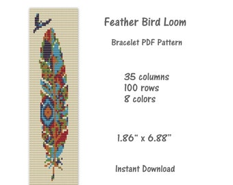 Feather Bird Loom Bracelet pattern, Loom stitch bracelet pattern, seed bead pattern, Loom PDF pattern, miyuki delica pattern