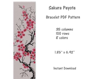 Sakura Peyote bracelet pattern, Peyote stitch bracelet pattern, seed bead pattern,  Peyote PDF pattern,  miyuki delica pattern