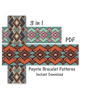 Set of 3 Bracelet peyote patterns, Peyote stitch bracelet pattern, seed bead pattern, Peyote PDF pattern, miyuki delica pattern