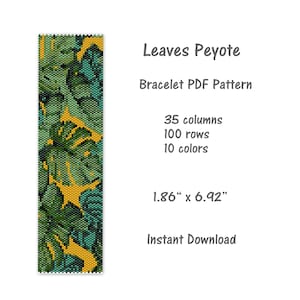 Leaves Peyote Bracelet pattern,  Peyote stitch bracelet pattern, seed bead pattern,  Peyote PDF pattern,  miyuki delica pattern