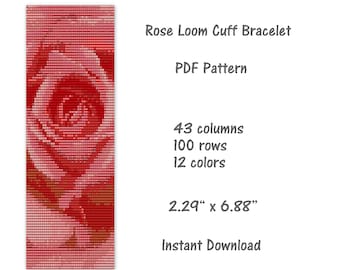 Rose Loom Cuff Bracelet pattern, Loom stitch bracelet pattern, seed bead pattern, Loom PDF pattern, miyuki delica pattern