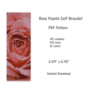 Rose Peyote Cuff Bracelet Pattern, Peyote stitch bracelet pattern, seed bead pattern, Peyote PDF pattern, miyuki delica pattern