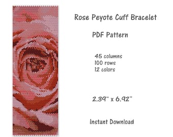 Rose Peyote Cuff Bracelet Pattern, Peyote stitch bracelet pattern, seed bead pattern, Peyote PDF pattern, miyuki delica pattern