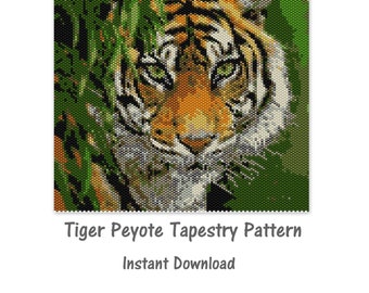 Tiger Peyote Tapestry Pattern, Peyote Tapestry Pattern, seed bead pattern, Peyote PDF pattern, miyuki delica pattern