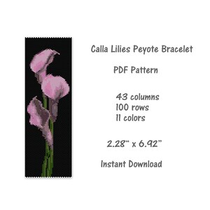 Calla Lilies Peyote Cuff Bracelet Pattern, Peyote stitch bracelet pattern, seed bead pattern, Peyote PDF pattern, miyuki delica pattern