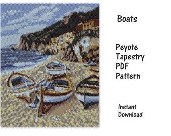 Boats on shore Peyote Tapestry Pattern, Peyote Tapestry Pattern, seed bead pattern, Peyote PDF pattern, miyuki delica pattern