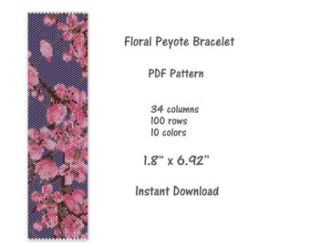 Floral Peyote bracelet pattern, Peyote stitch bracelet pattern, seed bead pattern,  Peyote PDF pattern,  miyuki delica pattern