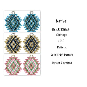 Native earrings pattern, Brick stitch pattern earrings, Beaded earrings, seed bead pattern, PDF , miyuki delica pattern