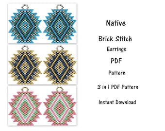 Native earrings pattern, Brick stitch pattern earrings, Beaded earrings, seed bead pattern, PDF , miyuki delica pattern