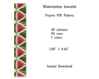 Watermelon peyote bracelet pattern,  Peyote stitch bracelet pattern, seed bead pattern,  Peyote PDF pattern,  miyuki delica pattern