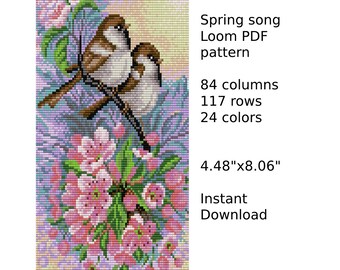 Vårsång LoomTapestry PDF-mönster, Loom Tapestry-mönster, roskärpärlmönster, Loom PDF-mönster, Miyuki Delica-mönster