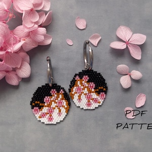 Sakura ying and yiang earrings pattern brick stitch earrings PDF Pattern