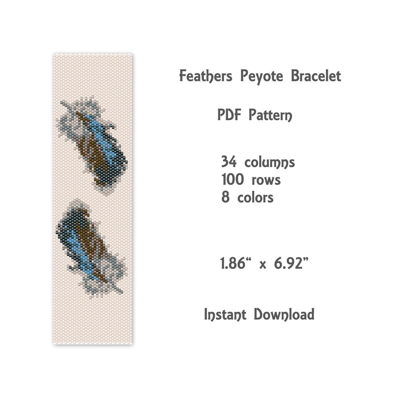 Peyote PDF pattern miyuki delica pattern seed bead pattern Feathers Peyote Bracelet Pattern Peyote stitch bracelet pattern