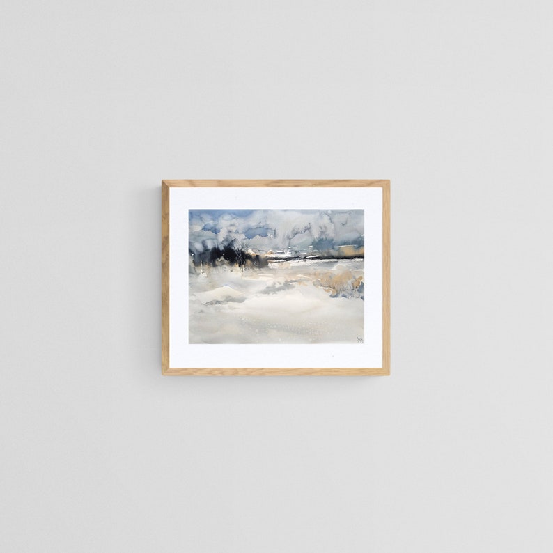 abstract painting Watercolor original abstract winter landscape painting 30x40 cm. watercolor on paper